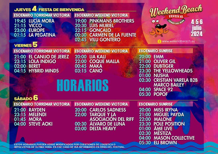 Weekend Beach anuncia los horarios de su cartel 2024