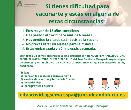 Salud habilita un correo para solicitar la vacunación en la Axarquía 
